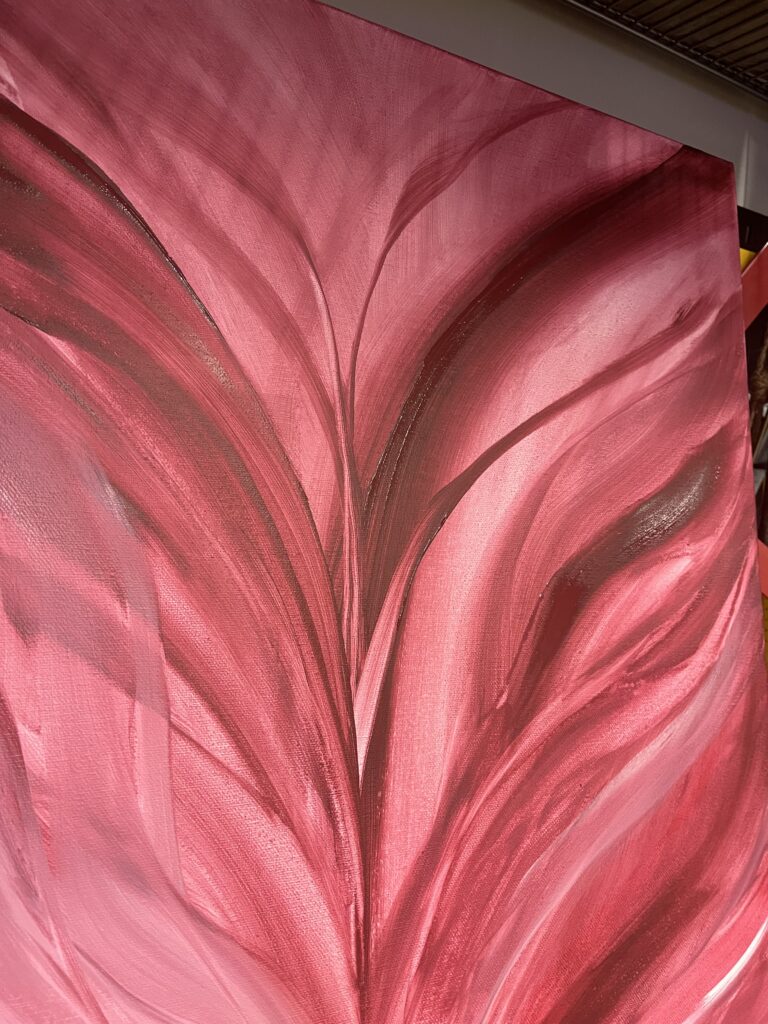 Akrüülmaal ‘Flowerpower’, mis kujutab liuglevat lilleharmooniat lillades, tumeroosades, heleroosades ja valgete aktsentidega.