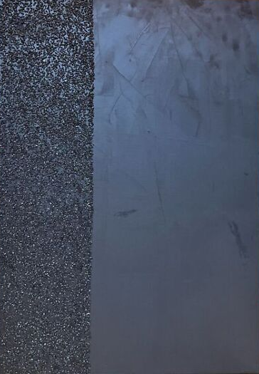 Suur 70x100 cm must struktuurmaal System of The Black Stones. Ülemine kolmandik on kaetud sätendavate mustade kivikestega.