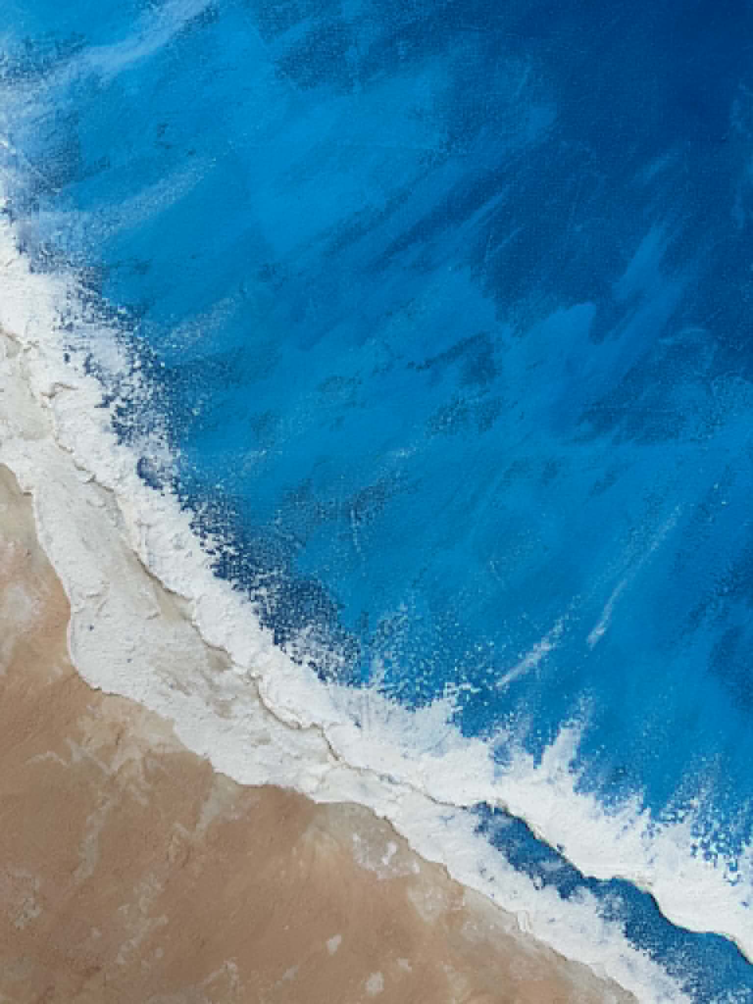 Struktuurne akrüülmaal lõuendpapil "Sandy Beach". Kujutatud sinist vett, pruuni liivaranda ja ühte valget vahust veeriba - the flos edit.